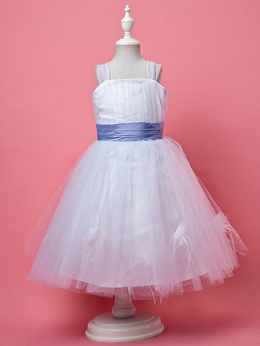 Princess Knee Length Tulle Sleeveless Straps Flower Girl Dresses