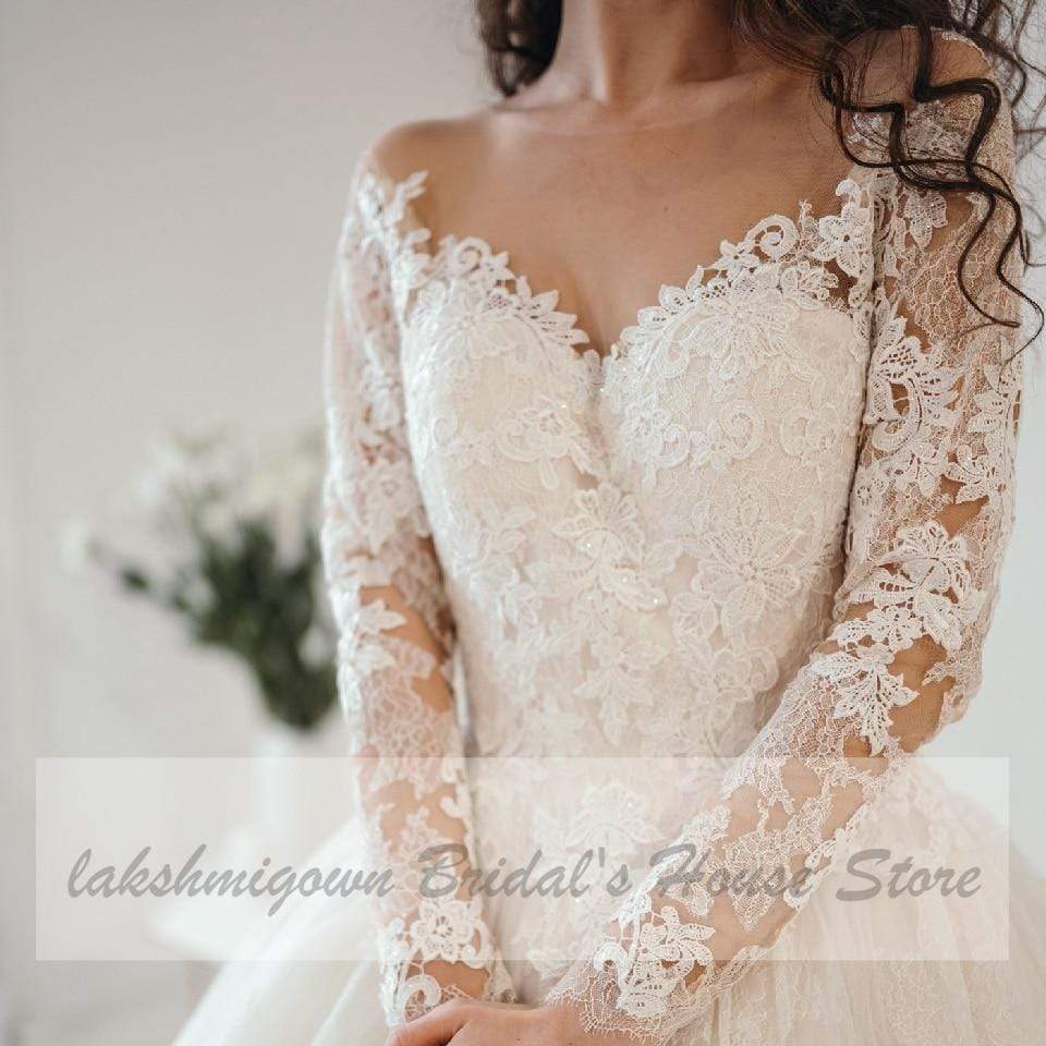 NumberSea Princess Lace Ball Gown Wedding Dresses Long Sleeves