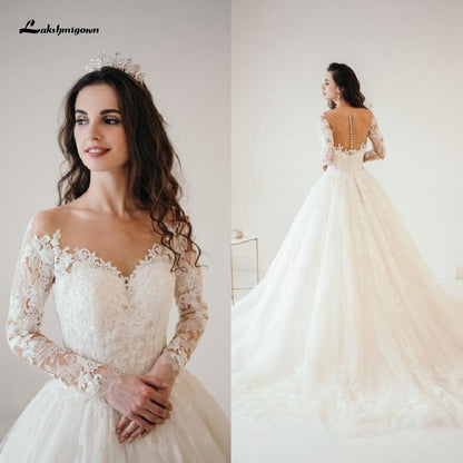 NumberSea Princess Lace Ball Gown Wedding Dresses Long Sleeves