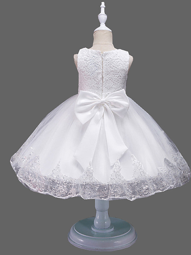 Princess Lace Tulle Sleeveless Jewel Neck Wedding Birthday Flower Girl Dresses