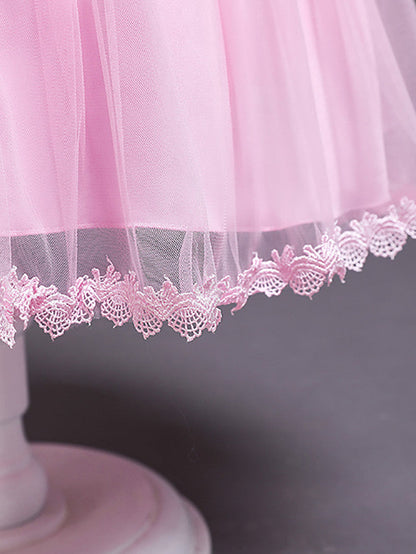 Princess Satin Tulle Sleeveless Jewel Neck Wedding First Communion Birthday Flower Girl Dresses