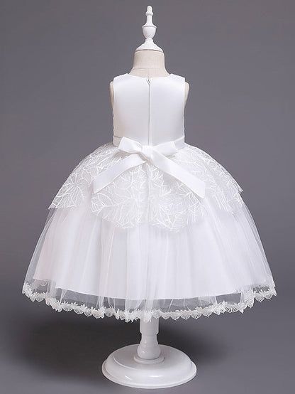 Princess Satin Tulle Sleeveless Jewel Neck Wedding First Communion Birthday Flower Girl Dresses