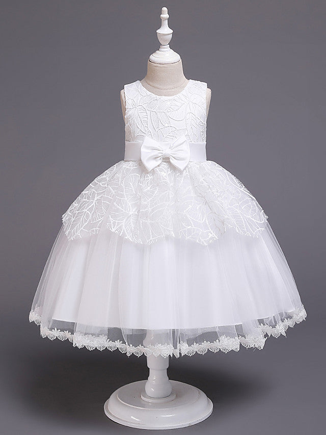 Princess Satin Tulle Sleeveless Jewel Neck Wedding First Communion Birthday Flower Girl Dresses