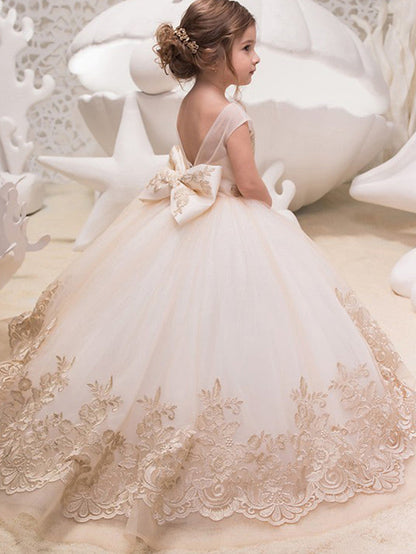 Princess Sweep Brush Train Wedding Birthday Pageant Flower Girl Dresses