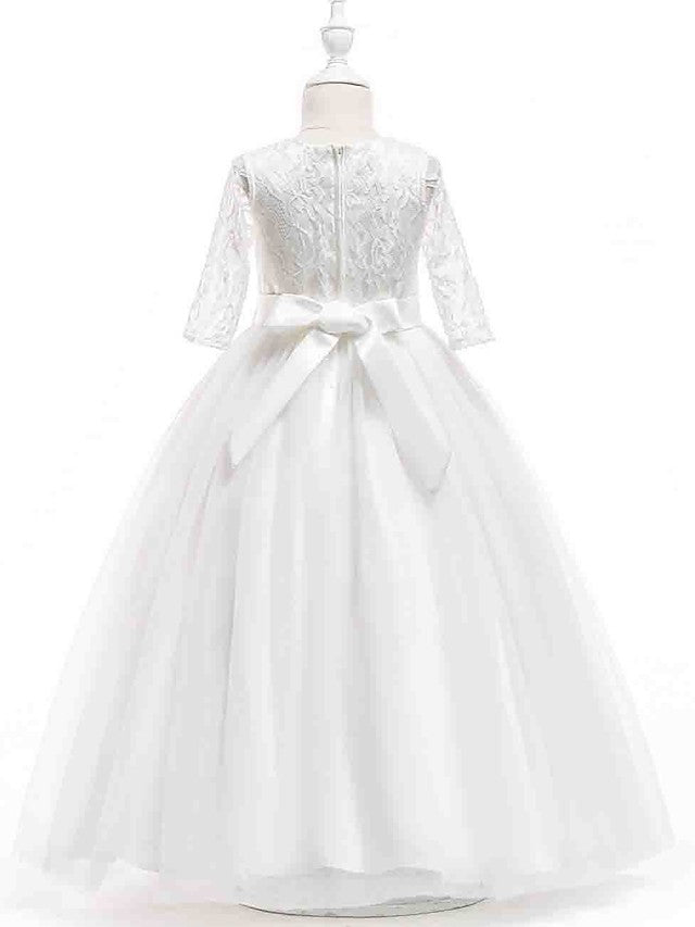 Princess Tulle Lace Half Sleeve Jewel Neck Wedding First Communion Flower Girl Dresses