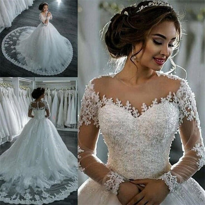 NumberSea Vestidos De Noiva 2021 Elegant A-Line suknia slubna Wedding Dress Tulle Appliques Beaded Princess Lace Wedding Gowns trouwjurk