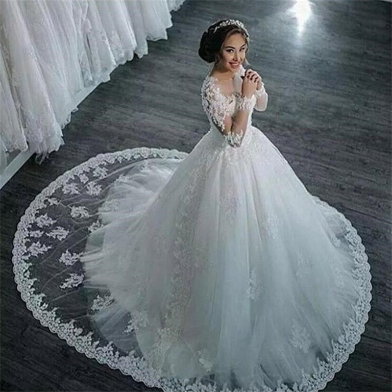 NumberSea Vestidos De Noiva 2021 Elegant A-Line suknia slubna Wedding Dress Tulle Appliques Beaded Princess Lace Wedding Gowns trouwjurk