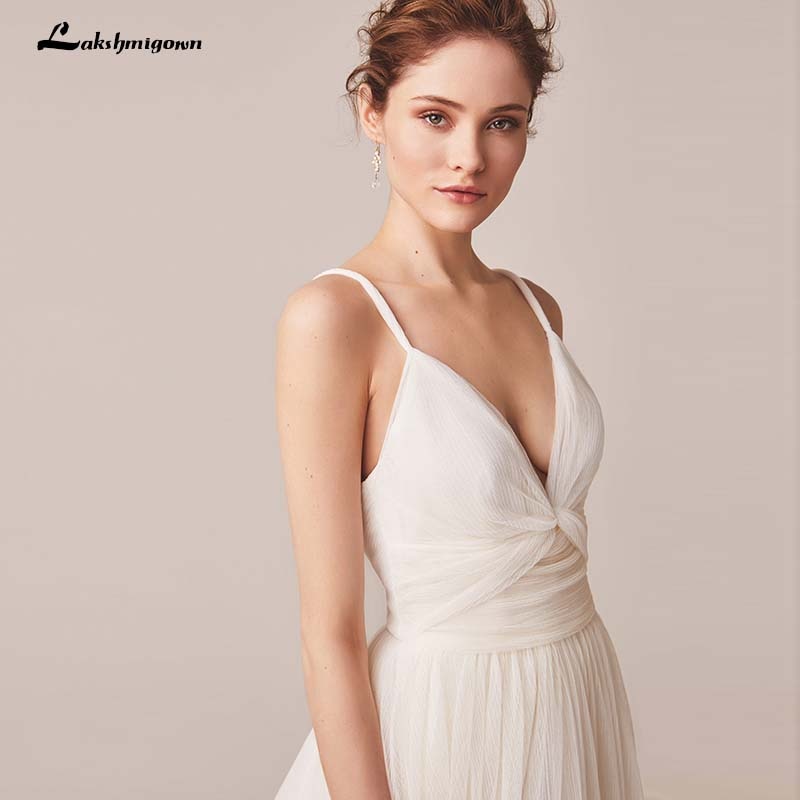 NumberSea Sexy Spaghetti-Trägern Tüll Brautkleid Vestido De Novia Ärmellos V-Ausschnitt Rückenfrei Brautkleider Robe De Mariage