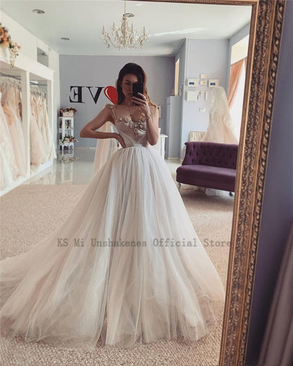 NumberSea Sexy Crystals Wedding Dresses Vestidos de Noiva 2021 Princess Bride Dress Church Beach Wedding Gowns Custom Made