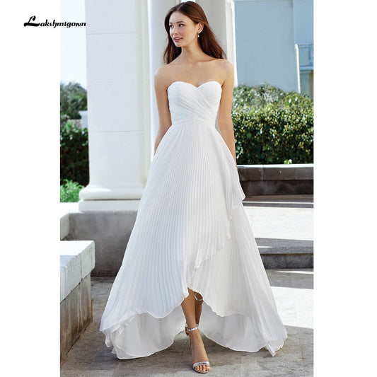 NumberSea Short Front Long Back Sweetheart Pleats Off Shoulder Wedding Dress With Back Buttons abito da sposa corto davanti lakshmigown