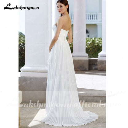 NumberSea Short Front Long Back Sweetheart Pleats Off Shoulder Wedding Dress With Back Buttons abito da sposa corto davanti lakshmigown