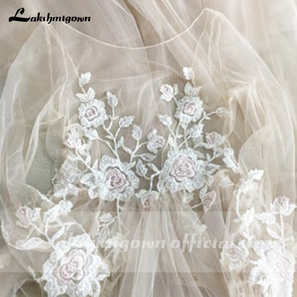 NumberSea robede mariage 2021 Strand Elegante langarm Spitze Tüll Rückenfreies Brautkleider Mit Gürtel EINE Linie vestido de casamento simples