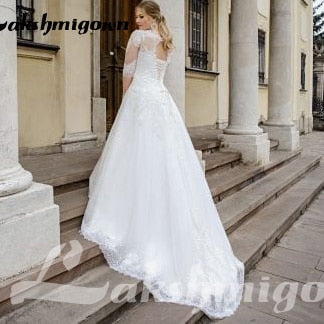 NumberSea Plus Size Wedding Dress With Half Sleeve Custom Made Lace Appliques Lace Up Back Bride Dress For Big Size Women