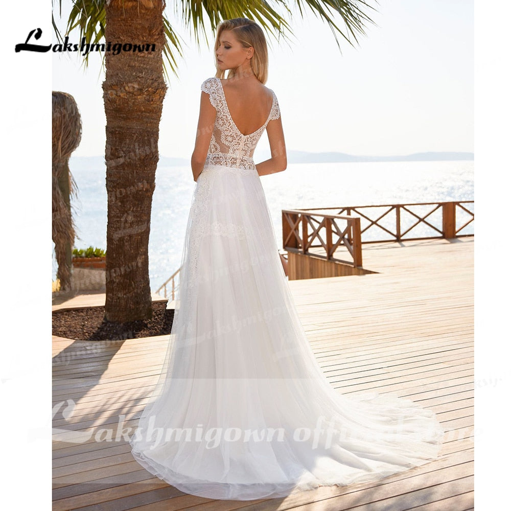 NumberSea robe de mariée Tiefem V-Ausschnitt Spitze Flügelärmeln Rückenfreies Brautkleid Sexy Strand Brautkleid trouwjurk vestido para boda playa