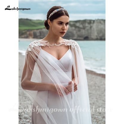 NumberSea Sexy V-neck Satin Wedding Dresses with Detachable Jacket Wedding Bridal Gowns robe femme 2021 New Design