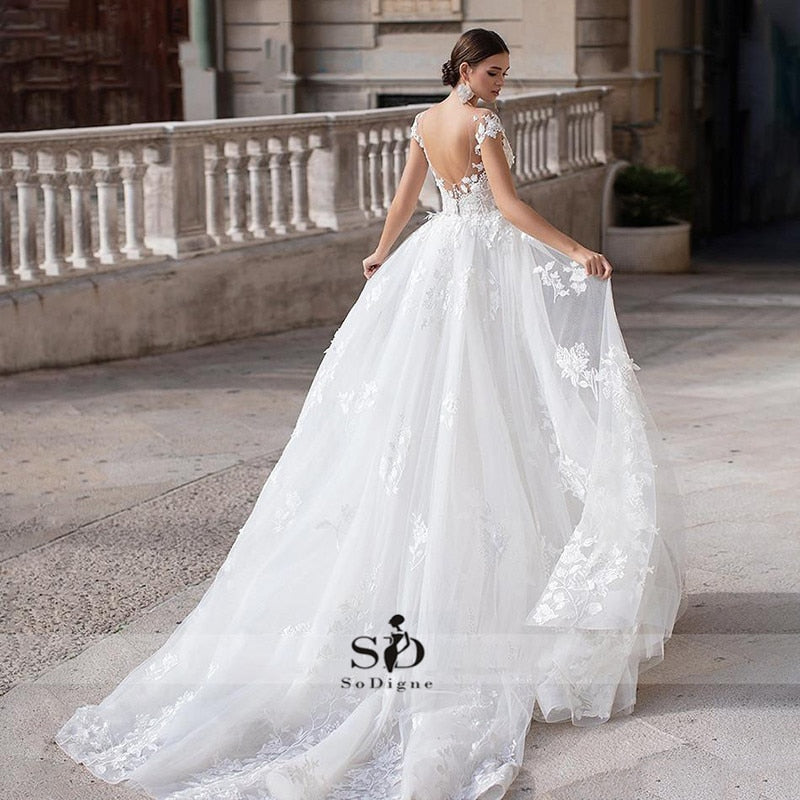 NumberSea Wedding Dress 2021 Short Sleeves Appliques Mermaid Bridal Dress With Detachable Train Over skirt Lace Wedding Gowns