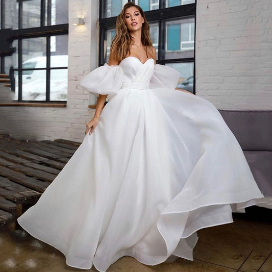 NumberSea Prinzessin Weißes Hochzeitskleid Puff Kurzarm Plus Size Brautkleider Schnürung am Rücken A-Linie Günstige Hochzeitskleider Vestido de Noiva