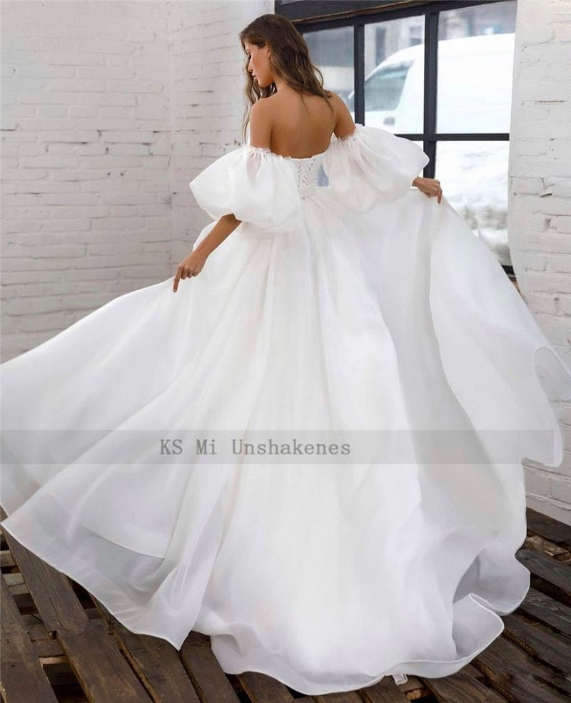 NumberSea Prinzessin Weißes Hochzeitskleid Puff Kurzarm Plus Size Brautkleider Schnürung am Rücken A-Linie Günstige Hochzeitskleider Vestido de Noiva