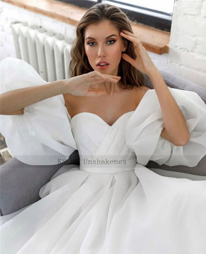 NumberSea Prinzessin Weißes Hochzeitskleid Puff Kurzarm Plus Size Brautkleider Schnürung am Rücken A-Linie Günstige Hochzeitskleider Vestido de Noiva