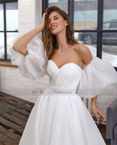 NumberSea Prinzessin Weißes Hochzeitskleid Puff Kurzarm Plus Size Brautkleider Schnürung am Rücken A-Linie Günstige Hochzeitskleider Vestido de Noiva