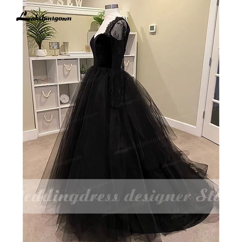 NumberSea Simple Gothic Black Wedding Dresses 2021 Long Sleeves Boho A-line Bridal Dress Vintage Sweetheart Wedding Gowns vestido de novia