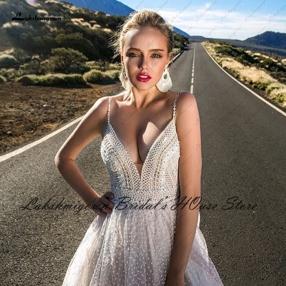 NumberSea Vestido Novia Boho Blush Plüsch Rosa Hochzeitskleid Sommer 2021 Neue Mariage Braut Spitze Mieder Sexy Hochzeitskleider Spaghetti-Trägern