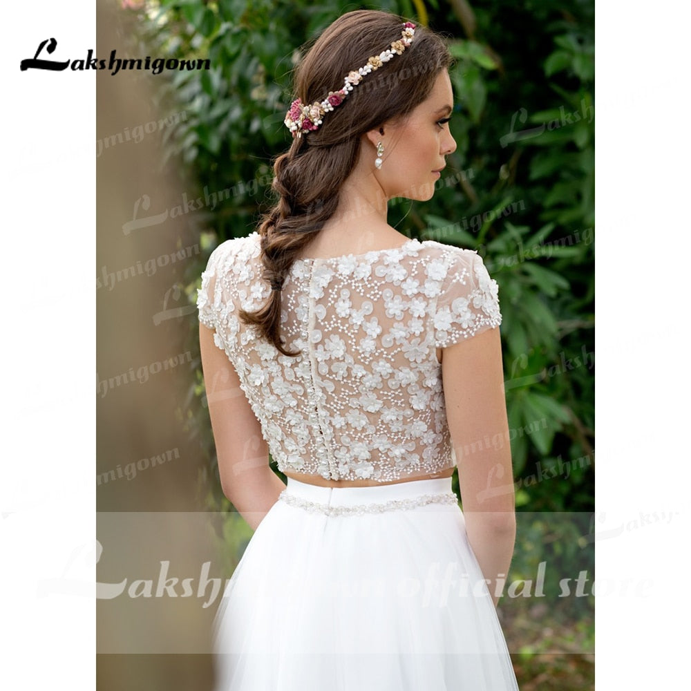 NumberSea Sexy Hochzeitskleid Boho 2021 Zwei Stücke 2 A-Linie Chiffon Seitenschlitz Bodenlang Langarm Bohemian Brautkleider Robe De Marie