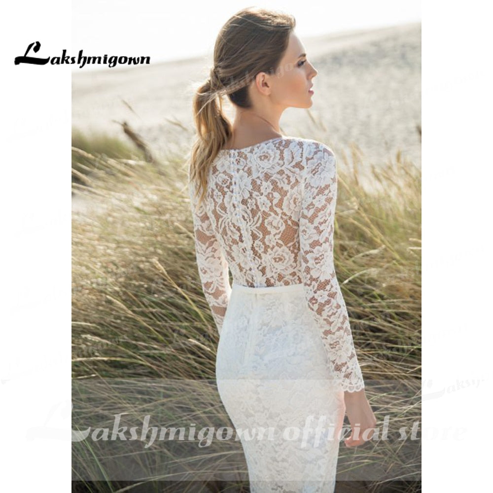 NumberSea Sexy Long sleeves Wedding Dress Lace Illusion Short Bridal Dress bohemian Wedding gowns Knee-Length vestido de noiva