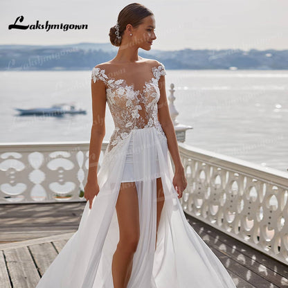 NumberSea Sexy Beach Wedding Dresses Long Lace V-Neck Split A-Line Wedding Gowns White Backless Trouwjurken Vestido Novia