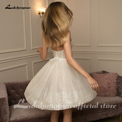 NumberSea Shiny Sweetheart Short Wedding Dresses 2021 Sleeveless Illusion A-Line Vintage Glitter Bridal Gowns Vestidos De NoviaLakshmigown