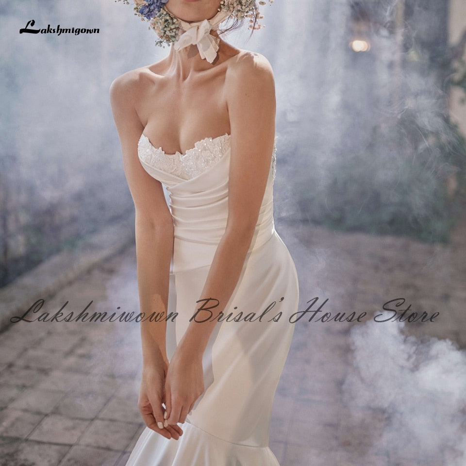 NumberSea Robe Sexy Satin Hochzeitskleid Meerjungfrau Prinzessin Brautkleid Off Shoulder 2023 Spitze Perlen Country Hochzeitskleider Lange Schleppe