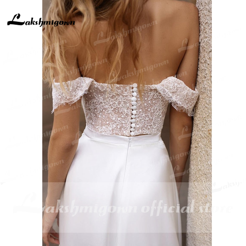 NumberSea suknie weselne 2021 Newest Two Pieces High Split Off The Shoulder Wedding Dresses With Back Buttons vestidos de mujer boda