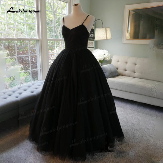 NumberSea Einfache Spaghetti-trägern Schwarz Hochzeit Kleider 2022 Vintage Gothic robe de mariee Handgemachte Formale Braut Kleid Prinzessin Hochzeit