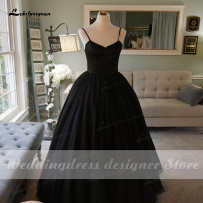 NumberSea Simple Spaghetti Straps Black Wedding Dresses 2022 Vintage Gothic robe de mariee Handmade Formal Bride Dress Princess Wedding