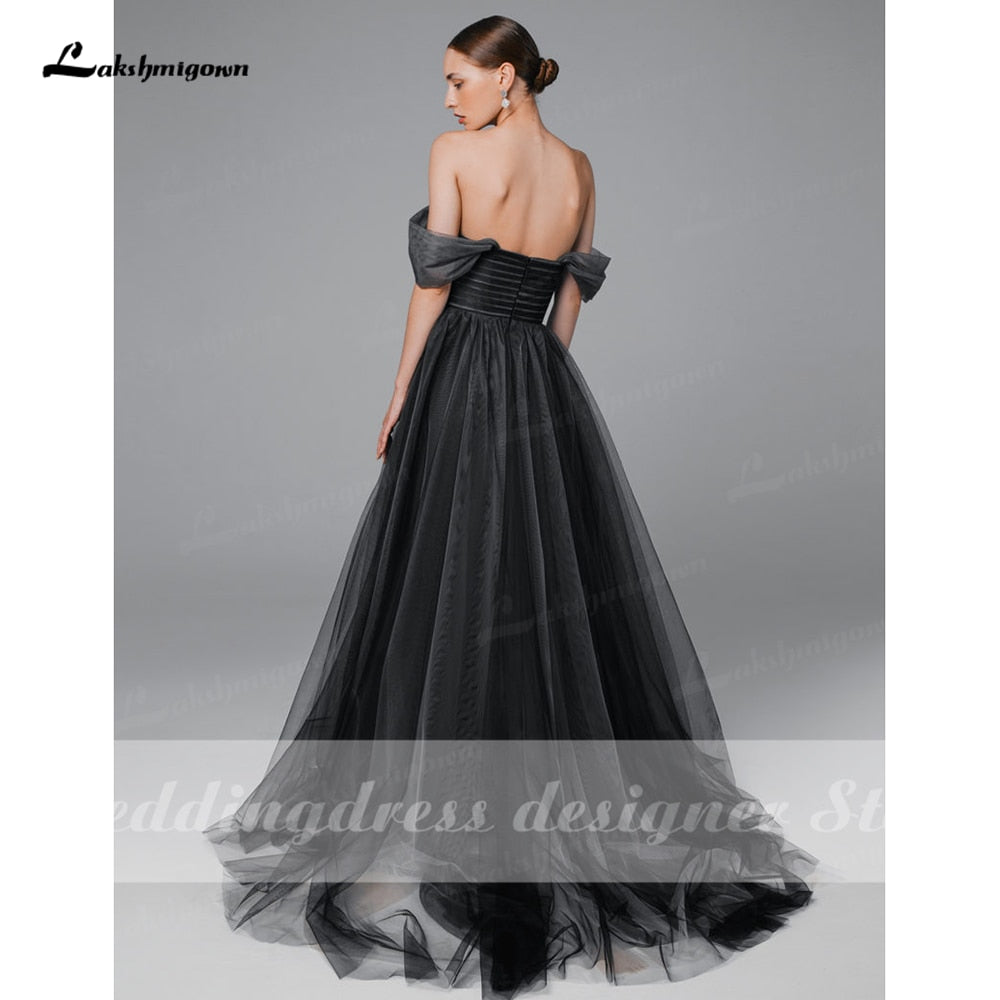 NumberSea Schlichtes schwarzes Ombre-Hochzeitskleid im Boho-Stil, schulterfrei, Mesh-Tüll, durchsichtig, Gothic-Grau, Brautkleid in Übergröße, Vestido de Noiva Praiano