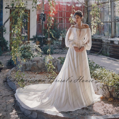 NumberSea Sexy Bridal Puffy Long Sleeve Wedding Dress Off the Shoulder 2021 Vestidos de Novia Chic Boho A Line Chiffon Wedding Gowns