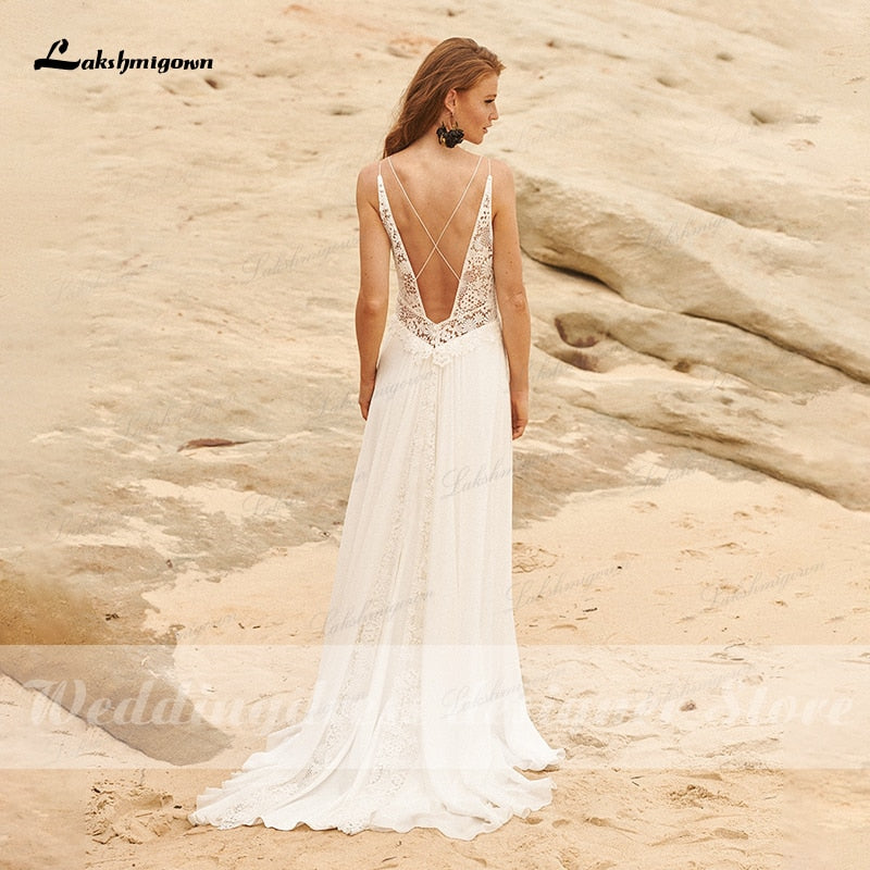 NumberSea Simple Beach Chiffon Wedding Dresses 2024 V neckline vestido de novia Sexy Spaghetti Straps