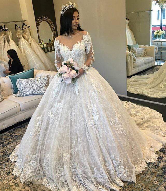 NumberSea Puffy Long Sleeves Ball Gown Wedding Dresses