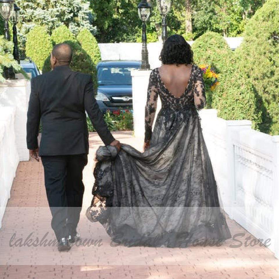 NumberSea Puffy Plus Size Black Wedding Dress Long Sleeve