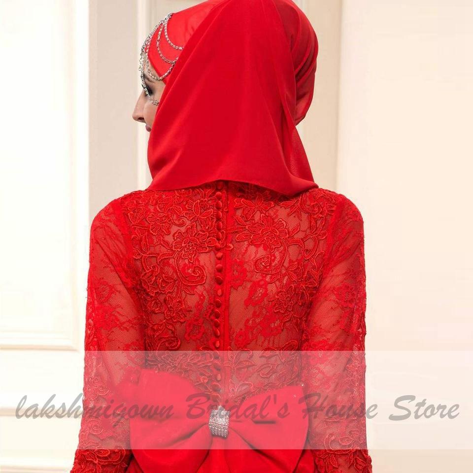 NumberSea Red Hijab Wedding Dress Elegant Long Sleeve O Neck