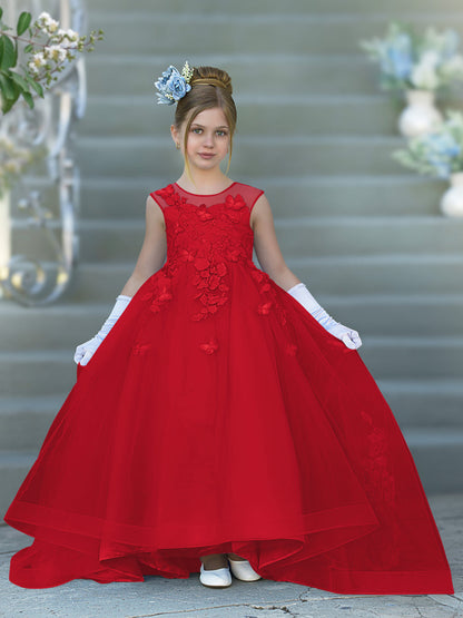 Serenity Princess Ball Gown with Lace Appliques and Butterfly Embellishments