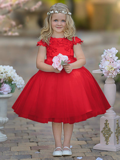 Satin Tulle Tea-length Ivory First Communion Flower Girl Dress