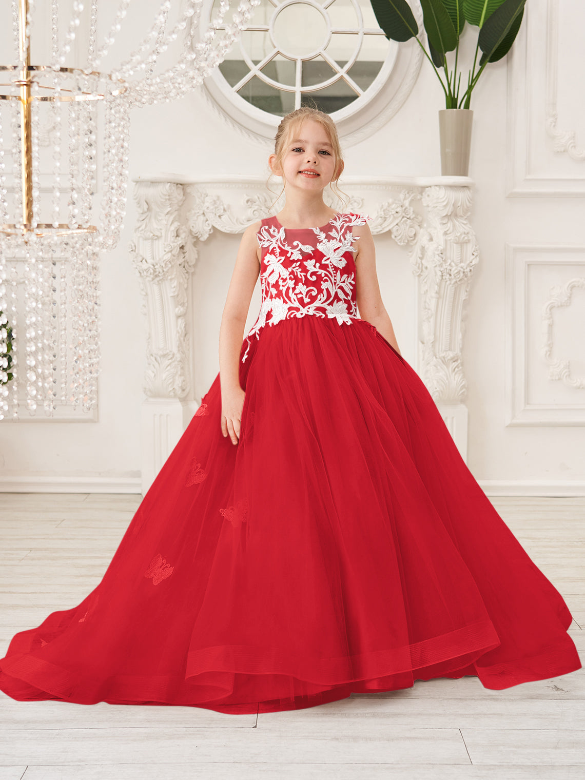 Elegant A-Line Princess Sleeveless Tulle Flower Girl Dress