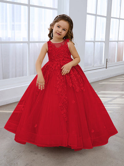 Pink Princess Ball Gown for Girls with Lace Appliqués