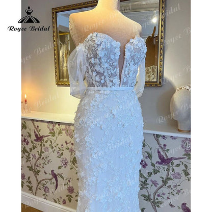 Robe de mariée Meerjungfrau/Trompete Hochzeit Kleid Weg Von der Schulter V-ausschnitt Spitze 3D Blumen Brautkleid vestido de boda corte sirena