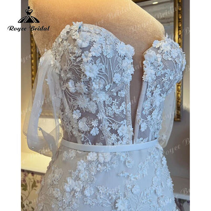 Robe de mariée Meerjungfrau/Trompete Hochzeit Kleid Weg Von der Schulter V-ausschnitt Spitze 3D Blumen Brautkleid vestido de boda corte sirena