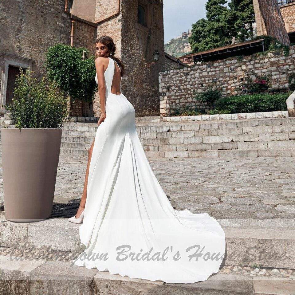 NumberSea Robe Satin Wedding Dress Sexy Mermaid Backless