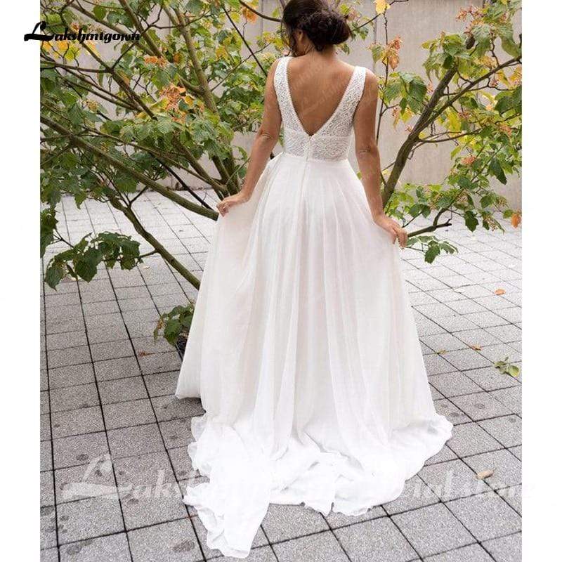 NumberSea Romantic Beach Lace Wedding Dresses Deep V Neck