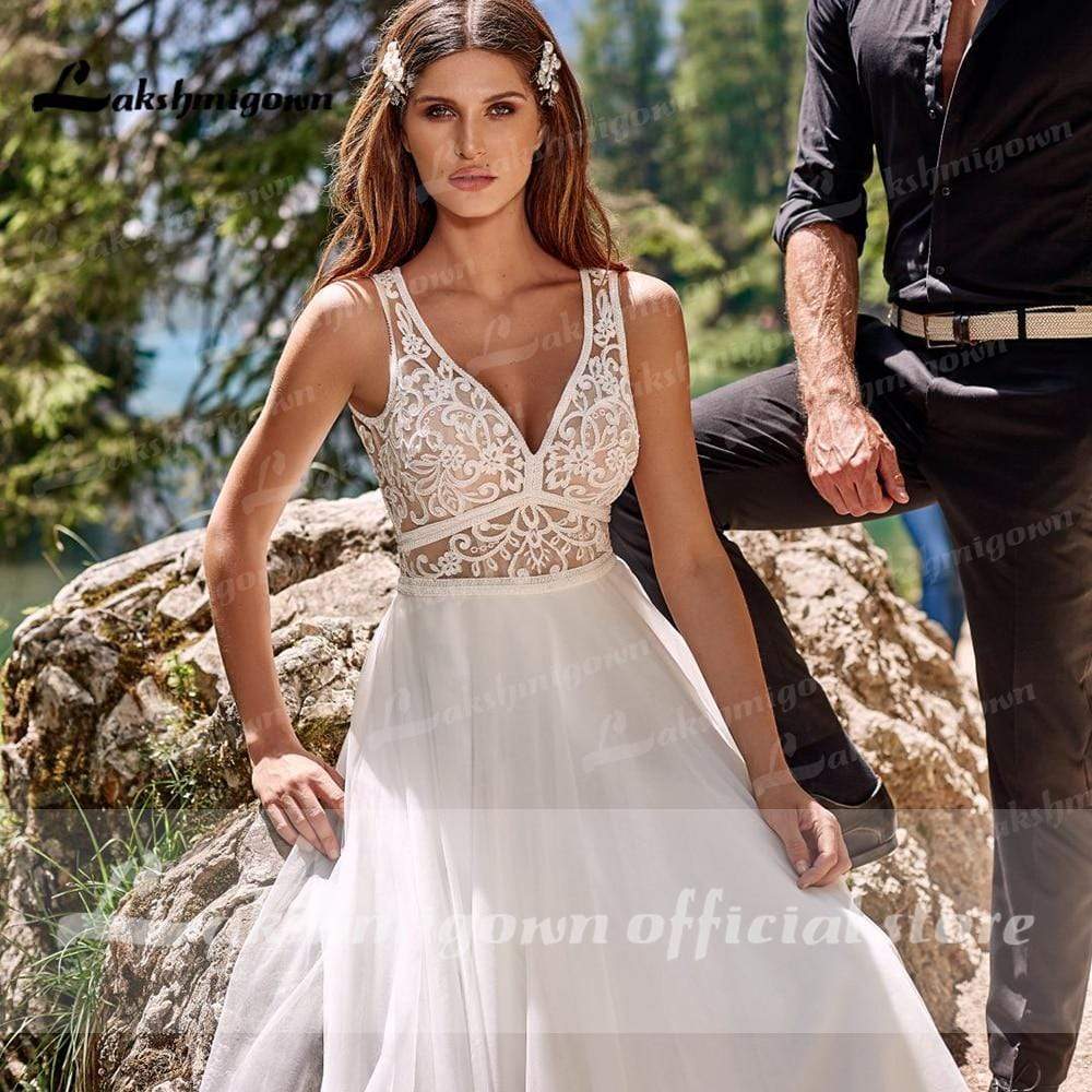 NumberSea Romantic Lace Boho beach Wedding Dress