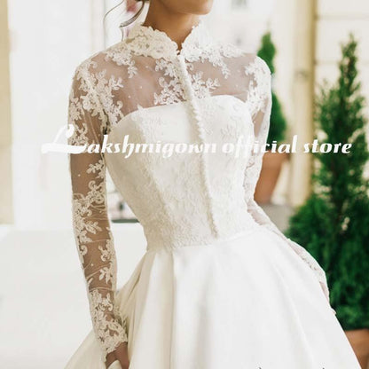 NumberSea Romantic Lace Wedding Dresses V neck A Line High Slit